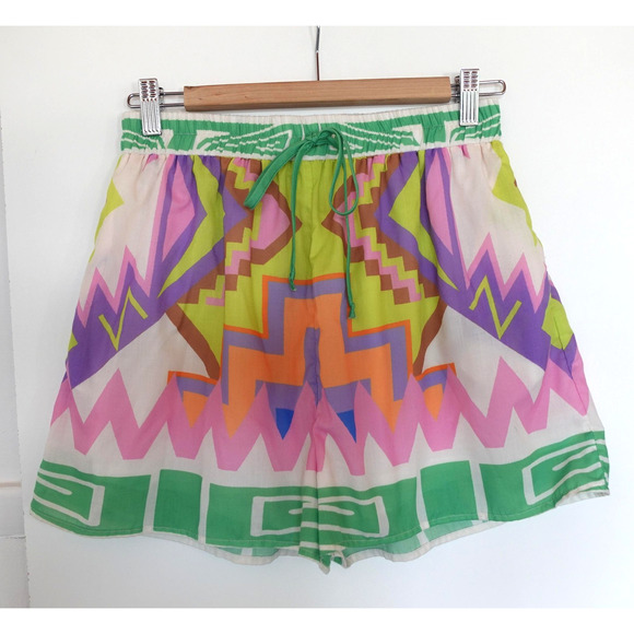 VAS Shorts Womens Large Multicolor Elastic Waist Aztec Printed Retro Artsy Deco - Picture 1 of 10